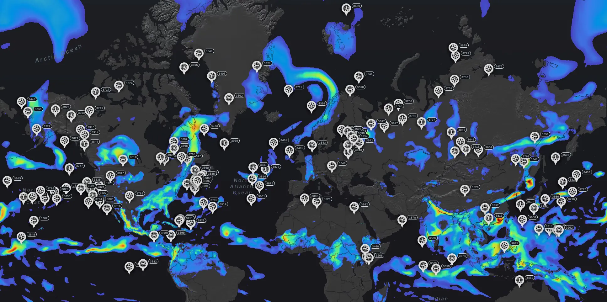 Global precipitation forecast with WindBorne balloon observations overlaid