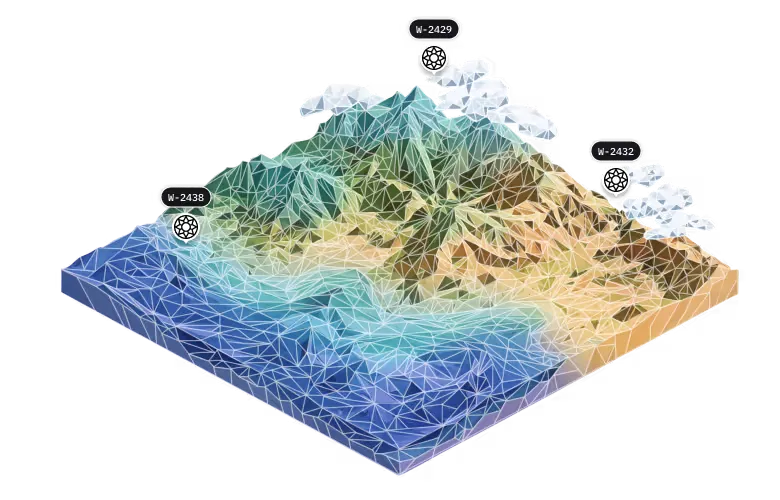 The same terrain represented as an AI forecast mesh